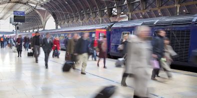 Blurred images of people in major station