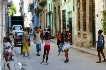 Cuban children playing in street in Havana