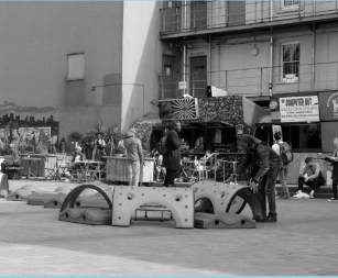 people in a paved square